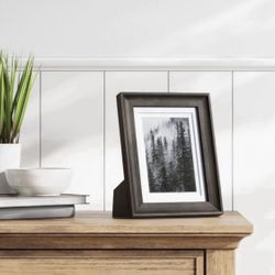 Brown 7x9” Wood Picture Frame Double Matted Rustic Modern Tabletop Or Hang New