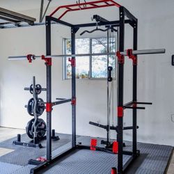 Commercial Power Cage , Squat Rack , Half Cage , Bench Pressing , Add Bench Press , Barbell , Pull Up Bar For Your Weights 