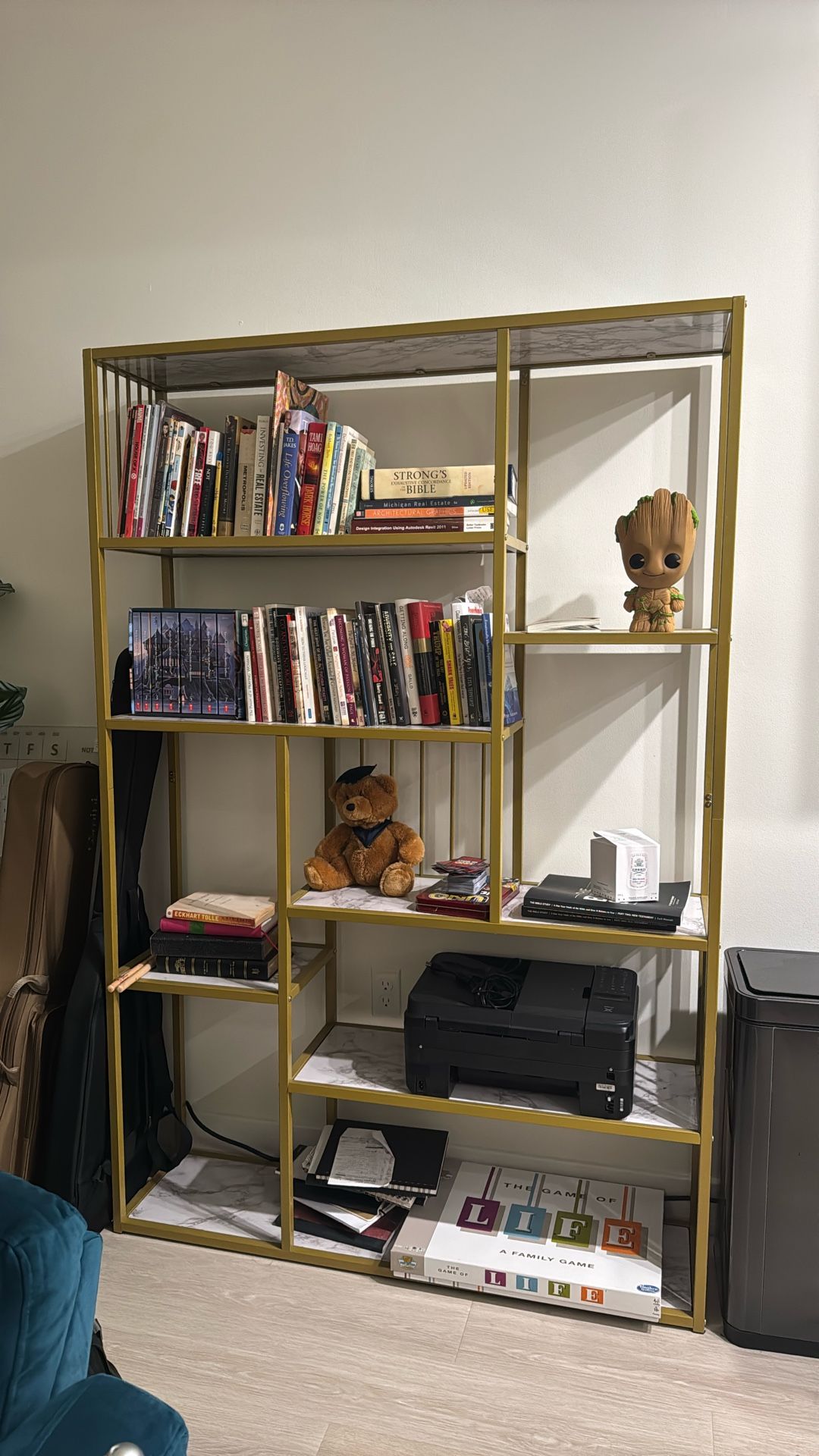 White and Gold Faux Marble Bookshelf