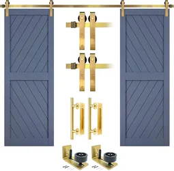 Rio Salto Gold Barn Door Hardware Kit Adjustable Length Sliding Door Hardware Modern Barn Interior Brushed Brass Panel Hardware (Hardware Kit Plus, 13