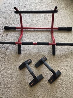 Elevated Doorway Pull Up Bar and Nike Push Up Bars for Exercise Fitness Workout