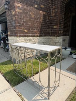 Silver Metal Console Edge Table with Mosaic Tile Top