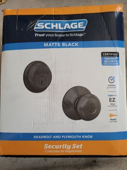 Schlage Matte Black Deadbolt and Plymouth Knob Security Set