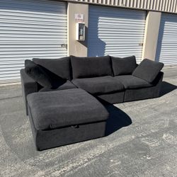 Black 4 Piece Modular Cloud Couch W/ Storage Ottoman ( Can Deliver For $10 )