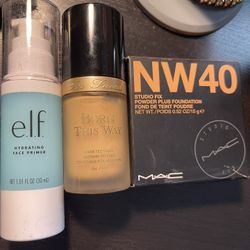 Never Used - Makeup. Born This Way Foundation. MAC Powder Foundation . Elf Face Primer. Clinique Moisturizer And Coverup. Urban Decay  Cover  Liquid. 
