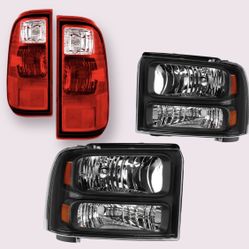 Headlights for Ford F250 and F350 fits 2005 to 2007 and  Newer Style Taillights 