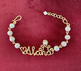 Handmade copper wire wrapped name bracelet with beads, custom bracelet