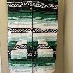 Green Striped Mexican Blanket Poncho VEST western cowboy costume Extra LONG Sz S