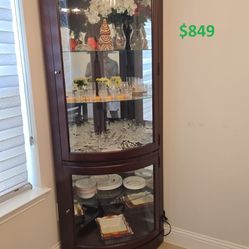 Cherry Color Corner Stand for Sale – 5 Shelves with Light
