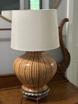 Large Mid-Century Modern Ceramic Lamp with Drum Lamp Shade