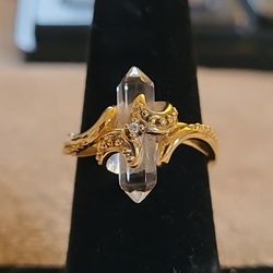 Sterling 925 Tiny Diamond Crystal  Vermeil Overlay Sz 7.5 Ring