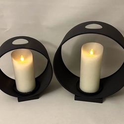 Modern Pair Of Votive Metal Circle Candle Holder Decor Accent
