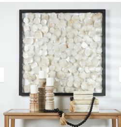 40x40 White Capiz Shell Handmade Dimensional Overlapping Geometric Framed Wall Art with Black Metal Frame - brand new