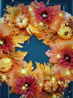 Fall Wreath w Lights, 20", new in box