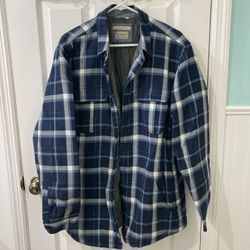 L.L. Bean Blue And White Flannel Button Down Winter Jacket