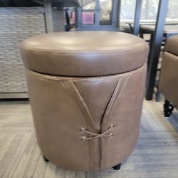 16.5 inch PU Leather Small Round Storage Ottoman, Modern Upholstered Ottoman with Soft Padded Seat, Chic Round Vanity Foot Stool with Removable Lid,Co
