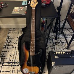 Samick 4 String Bass, Fender Case And Fender Amp