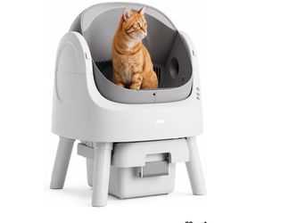 Automatic Cat Litter Box for Multiple Cats, Self Cleaning Cat Litter Box, Integrated Safety Protection with Open-Top Design, White with Grey