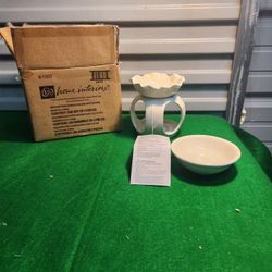 VINTAGE NEW Home Interiors Ivory Wax Melt Candle Warmer 3 Piece Set 4.75"