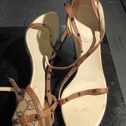 VINTAGE GUCCI GG MONOGRAM STRAPPY HIGH HEELS SIZE 8.5