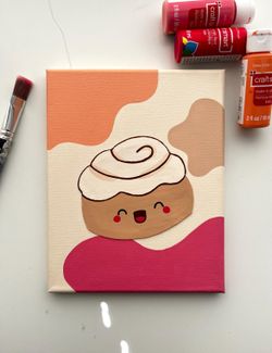 Kawaii Cinnamon Roll Art: Embossed Texture, Handmade 8x10 Canvas