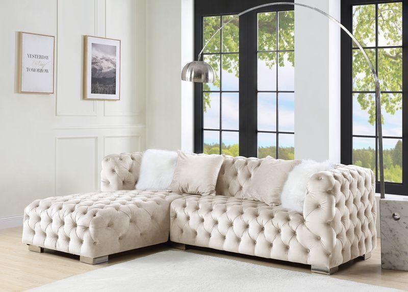 GLAM BEIGE VELVET TUFTED SECTIONAL SOFA SILLON SECCIONAL