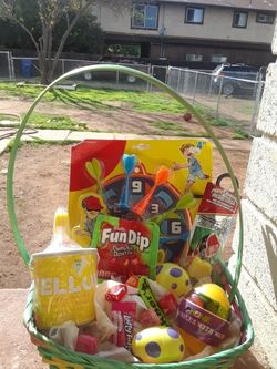 Boys outside Easter basket