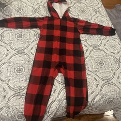 Kids Buffalo Plaid Fleece One Piece Pajamas - Red