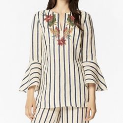 Brooks Brothers Floral embroidered linen tunic Perfect resort wear! New without tags 18” across underarms 26.5” shoulder to bottom 100% linen/flax