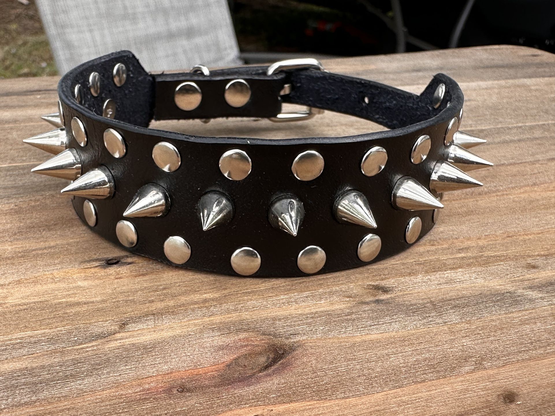 Spikes And Studs Leather Dog Collar 10 - 11.5 Inch Small Dog