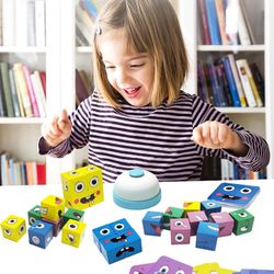 Facial Expression Matching Building Block Puzzle Wooden Face-Changing Building Block Puzzle with Bell Logic Thinking Training Puzzle Toys Birthday Gif