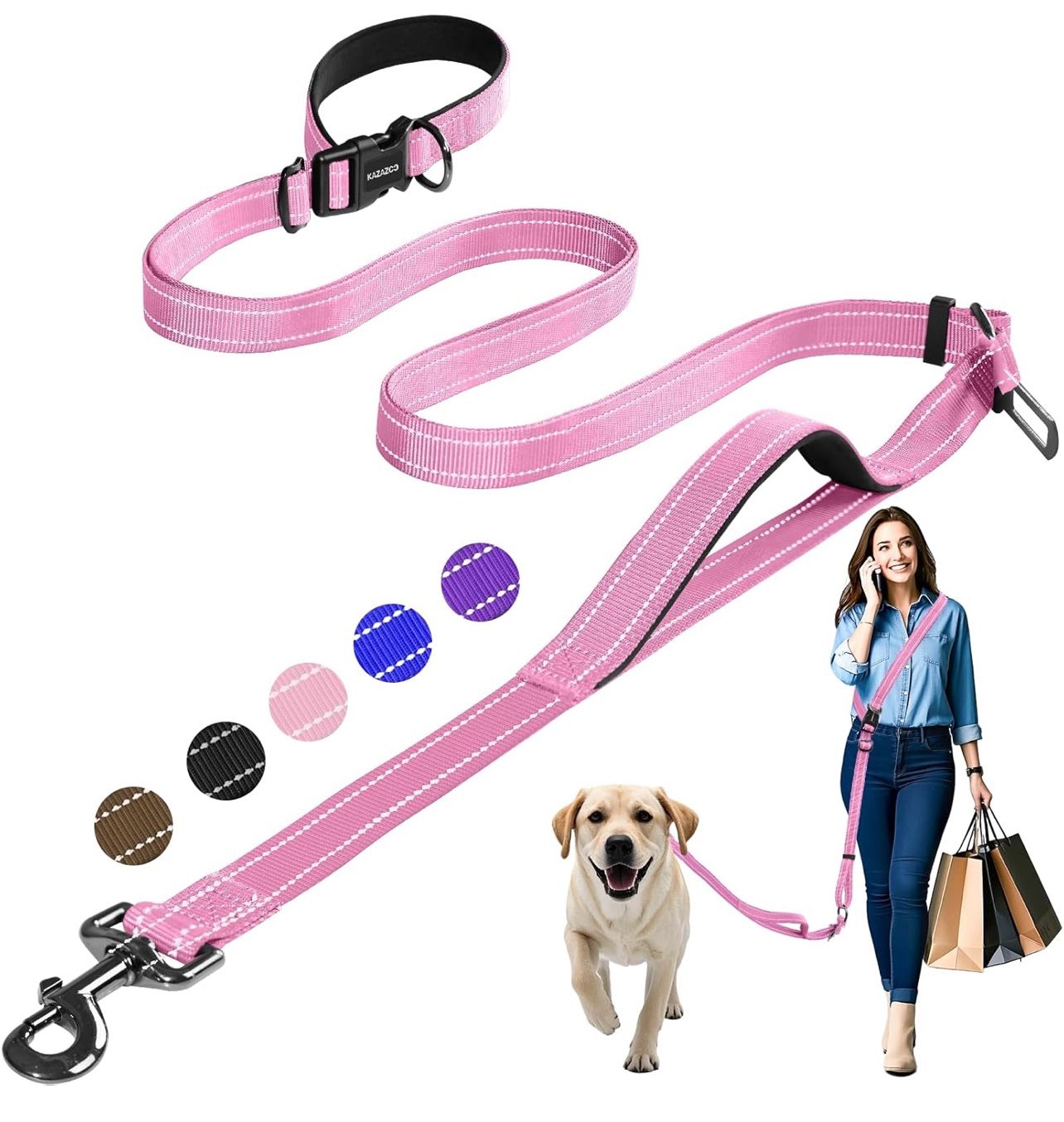 Hands-Free Dog Leash with Adjustable Length 6-9FT + Dual Padded Handles Reflective Safety for Night Walks | Suitable for Medium to Large Dogs & Puppie