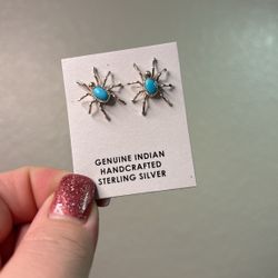 Sterling Silver Turquoise Spider Earrings 