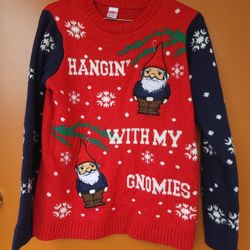 Red & Blue Hangin With My Gnomies Long Sleeve ugly Christmas Sweater Size XL kids small womens
