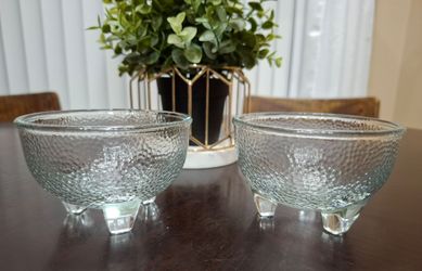 vintage Crisa Libbey No. 7 Pebble Texture Footed Glass Salsa Bowls
