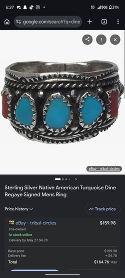 .925 Sterling Silver Navajo Turquoise Dine Begaye Signed Mens Ring