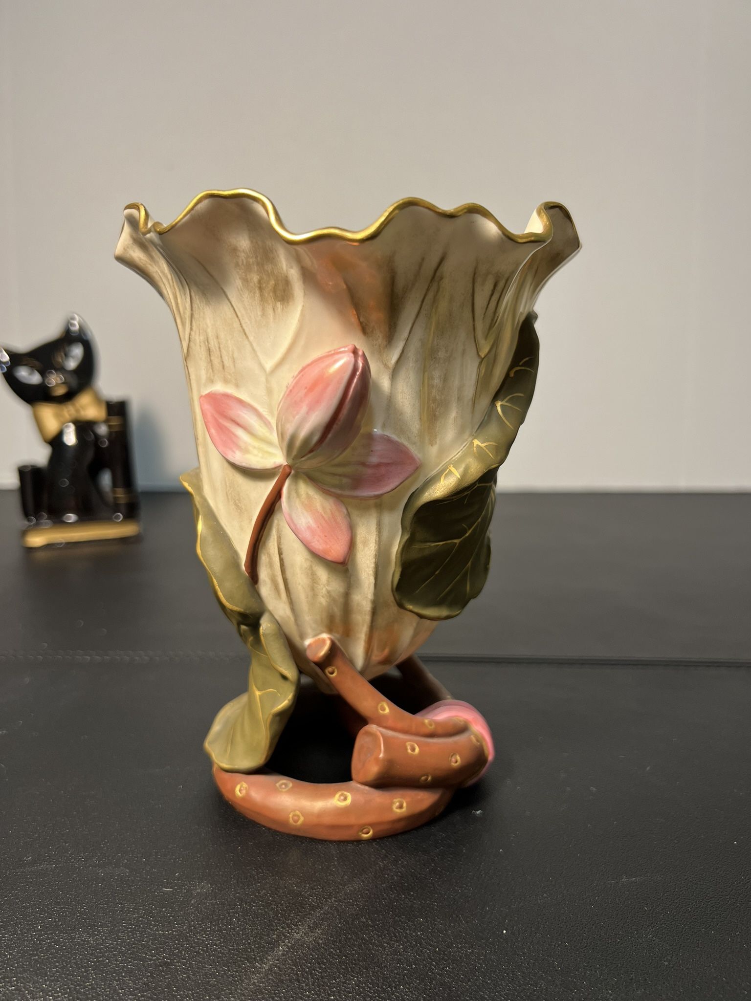 Mintons Antique 1873 To 1891 Pate sur Pate Porcelain Vase Lotus Flower Leaf Root