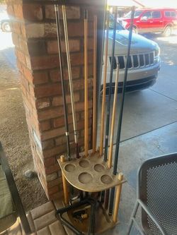 Pool Cue Rack with Billiard Cues