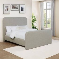 New Chic Platform Queen Bed Upholstered in Neutral Grey Fabric! SUPER SALE!