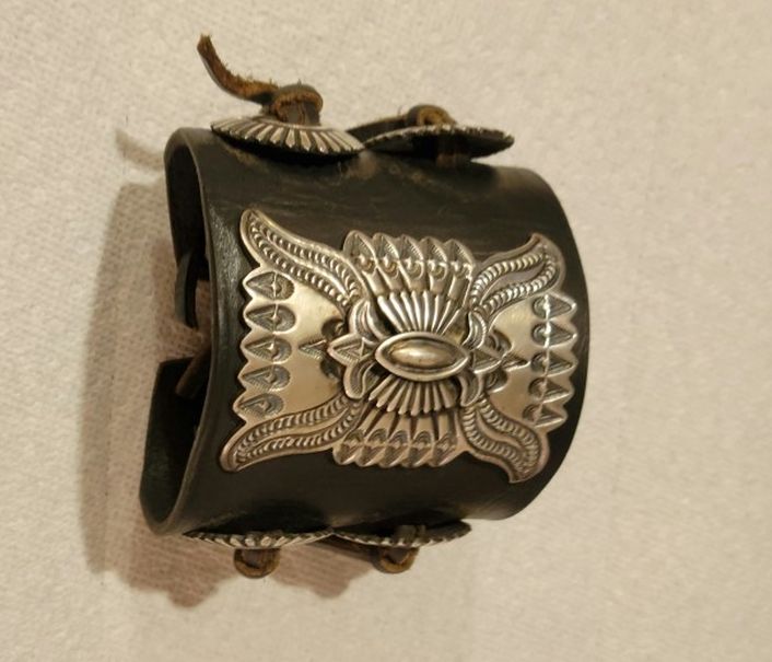 Navajo Silver & Leather Cuff For Man