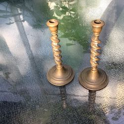 Vintage Brass Barley Twist Candlesticks - Made in England