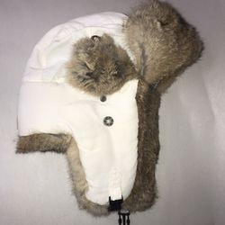 Mad Bomber Rabbit Fur Trapper Hat Ear Flap Winter Size XL Warm White Nylon