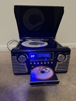 Victrola Haley Retro Bluetooth Record Player & Multimedia Center with Built-in Speakers - 3-Speed Turntable, CD Player, AM/FM Radio, 3.5mm Aux-In, Wir