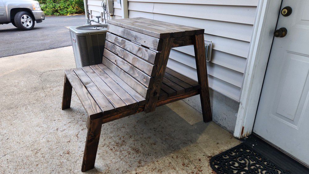 Outdoor Wood Bench w/ Storage Shelf