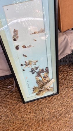 Vintage Chinese wall decor abalone shells some need regluing black frame rectangular