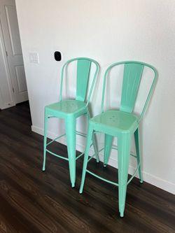2 Green Metal Bar Stools