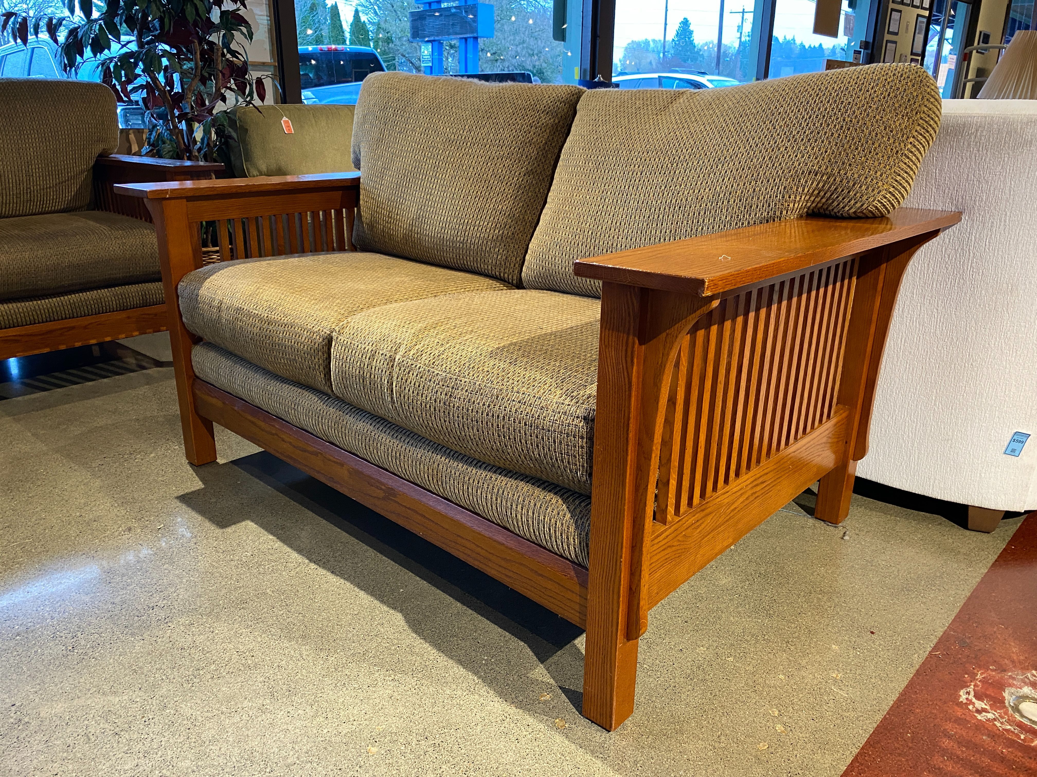 BASSETT Mission Style Oak Loveseat