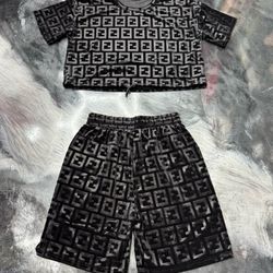 Black Velvet Shirt + Shorts Set