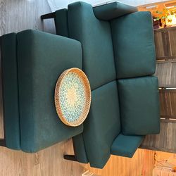 Dark Green Loveseat With Ottoman