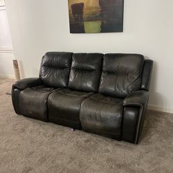 Luxury Dark Brown Real Leather 3-Seater Power Reclining Sofa with Electric Footrests”